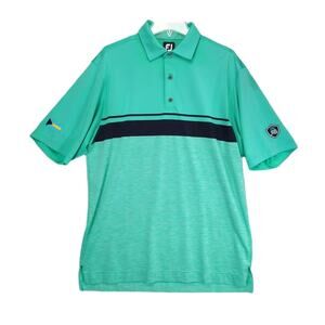 Footjoy FJ Men's L Green Striped Polo Golf Shirt Short Sleeve Royal Blue Bahamas